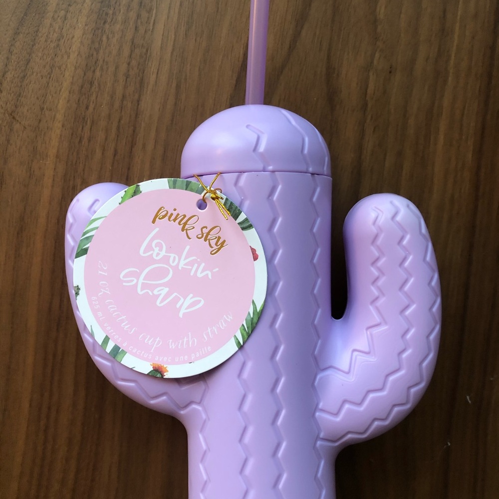 NWT Purple cactus drinking cup with straw
